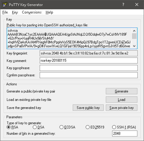 Putty public ssh key